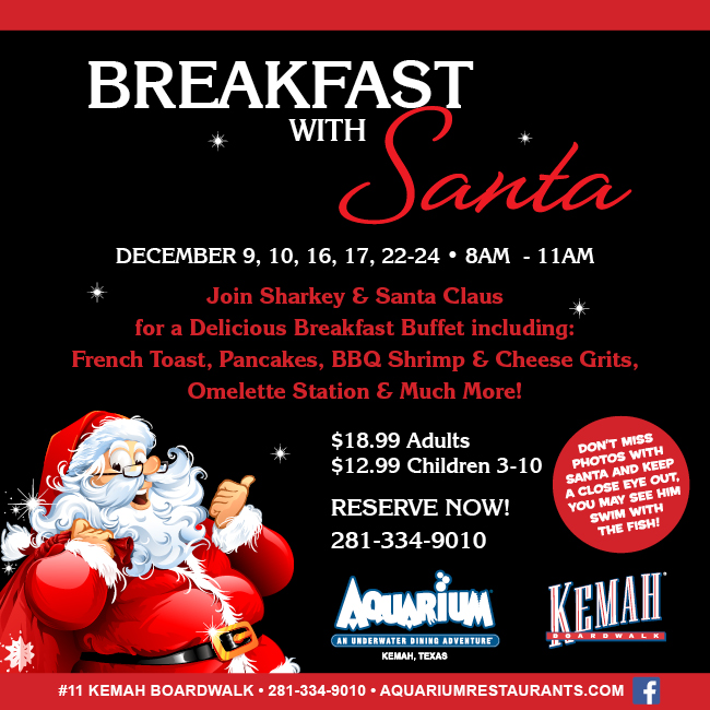 Breakfast with Santa December 9, 10, 16, 17, 22-24 - 8AM-11AM