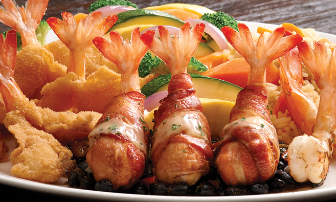 Jumbo shrimp wrapped in bacon