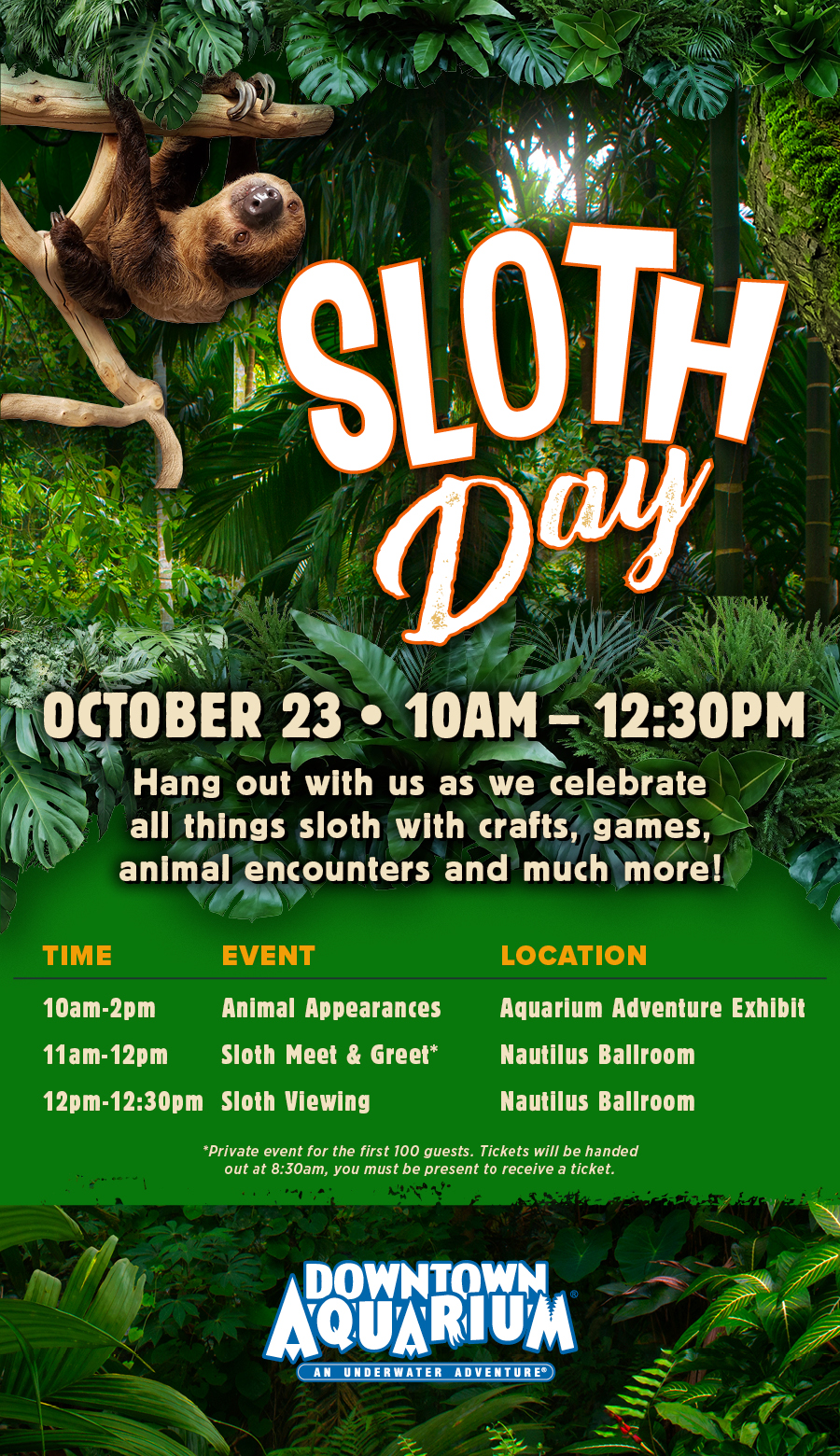 Sloth weekend October 23rd 10am - 2pm.