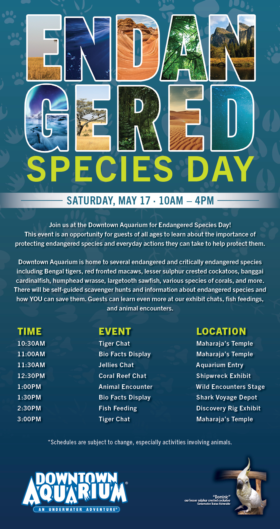 Landry's Select Club Saturday - Endangered Species Day Saturday, May 18, 2019 10am - 4pm