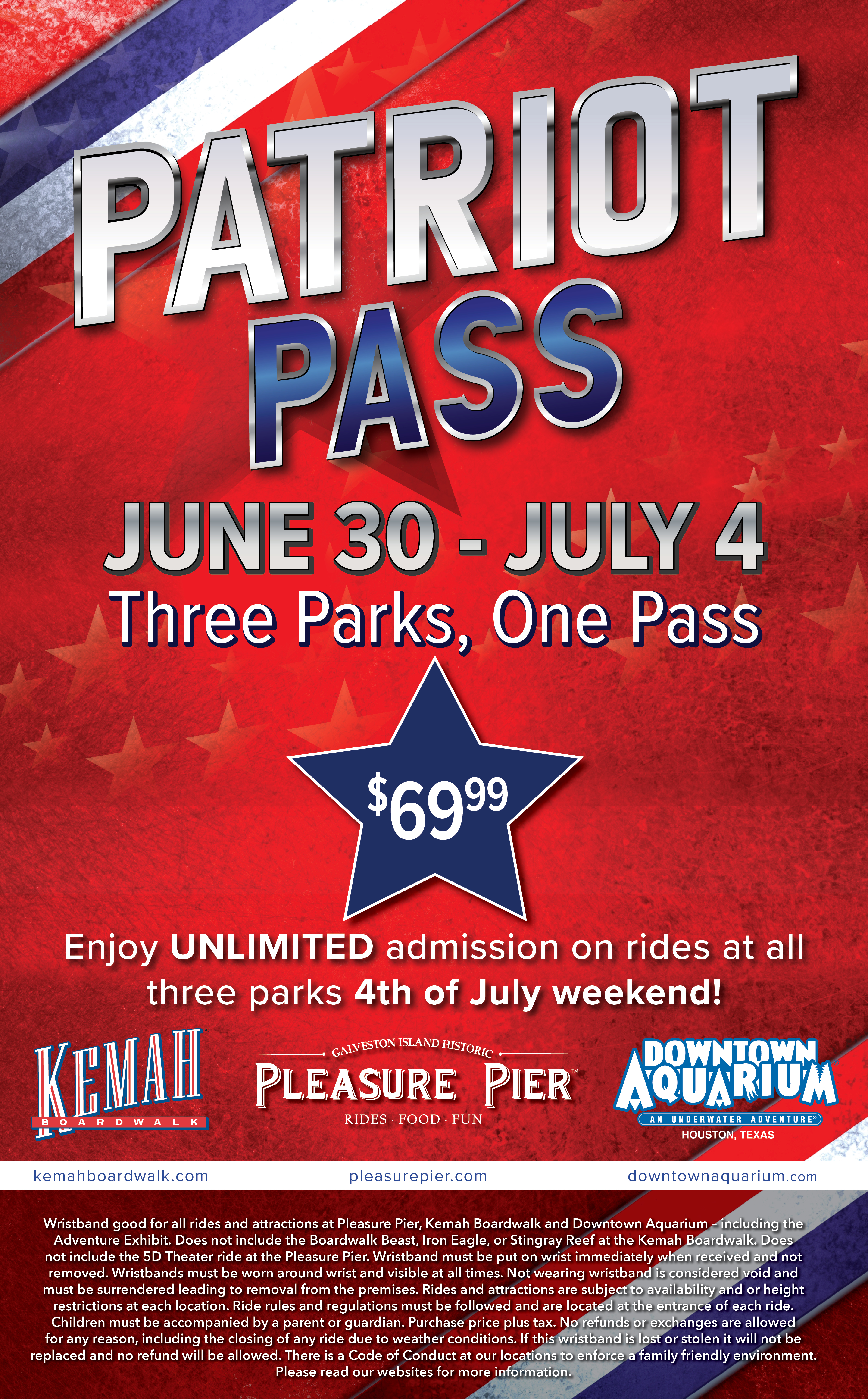 Patriot Pass - Three parks, one pass! July 4 - July 7
